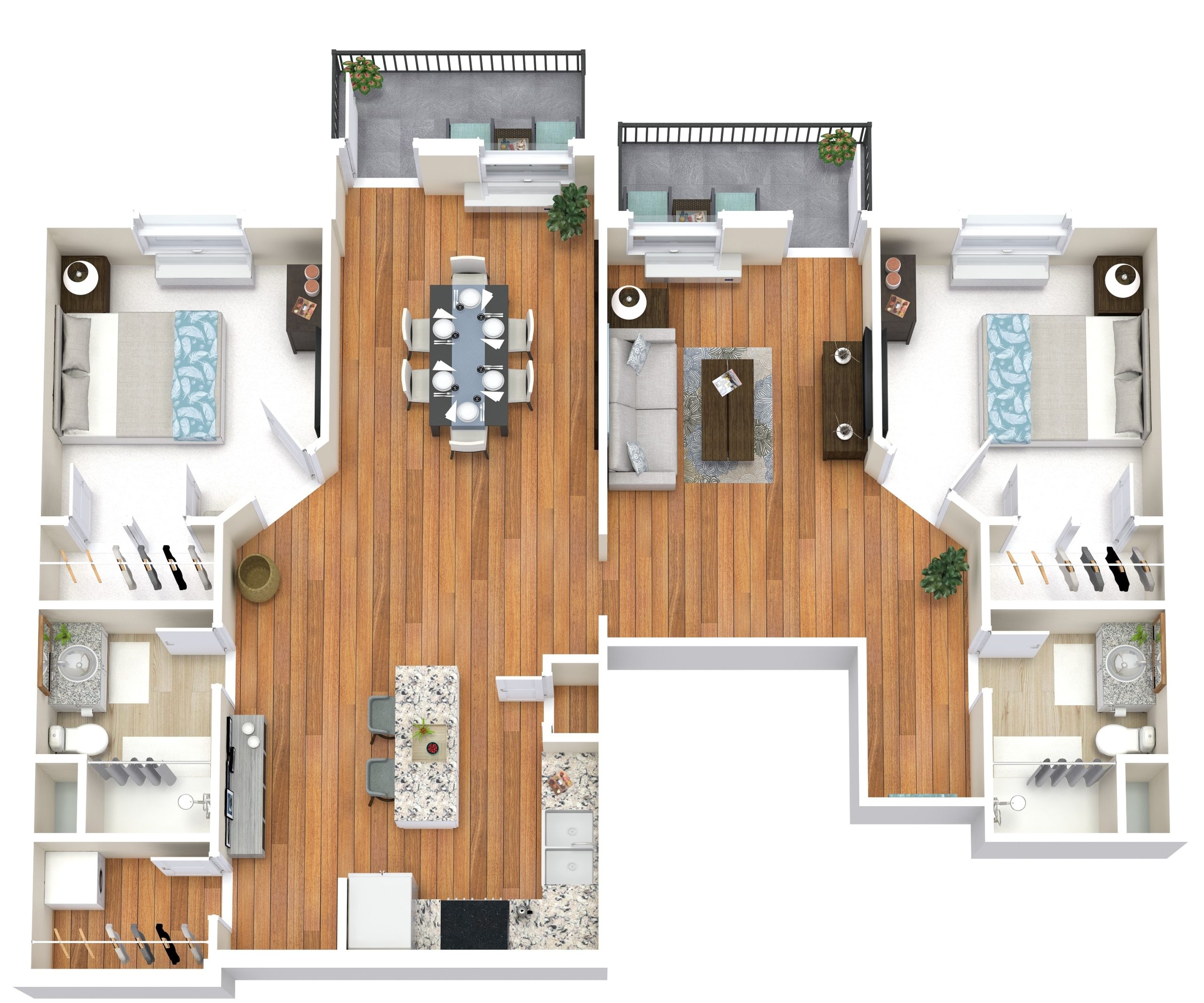 VIRIDIAN - IL UNITS - Unit F - 3D Floor Plan